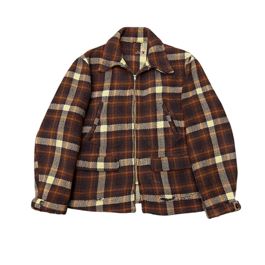 1930s Hercules plaid wool zip up jacket belt back coat (L/XL)