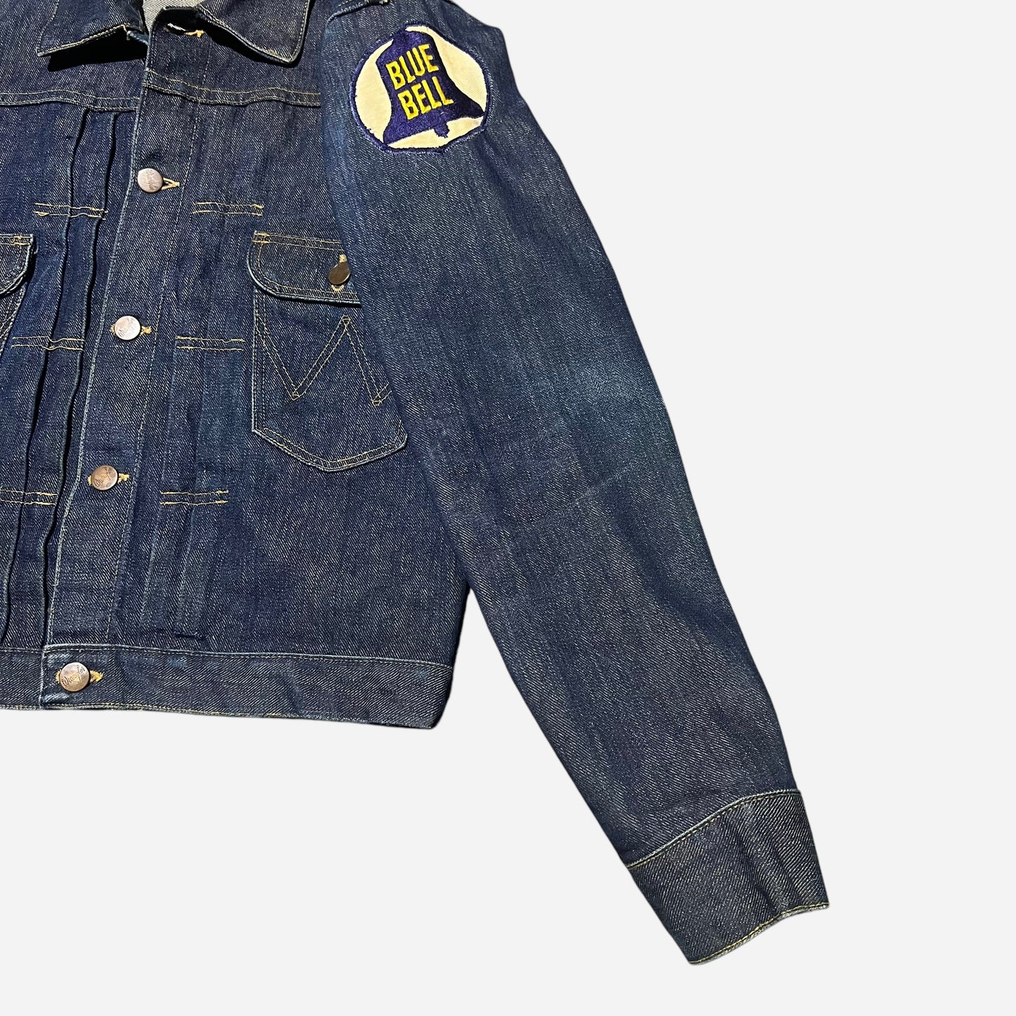 1940s Wrangler 11MJ proto dark wash denim jacket chain stitch embroidered Greensboro High School (38)