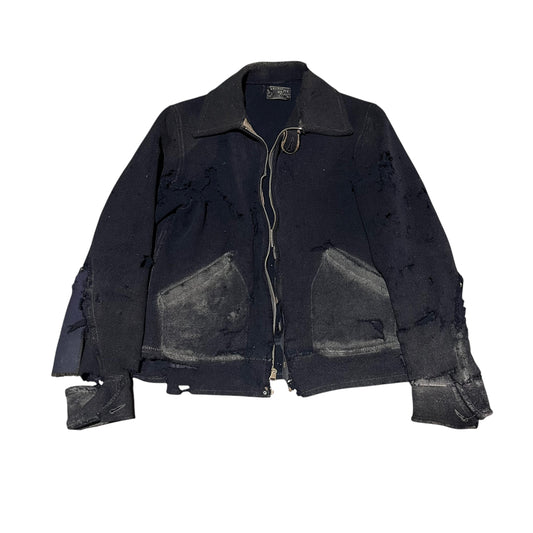 1930s Distressed navy wool talon grommet zip jacket (S)