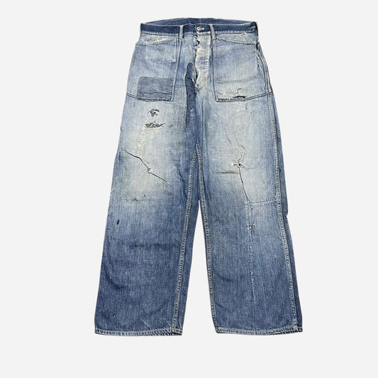 1930s US Army M-35 buckle back denim fatigue pocket jeans (32w)