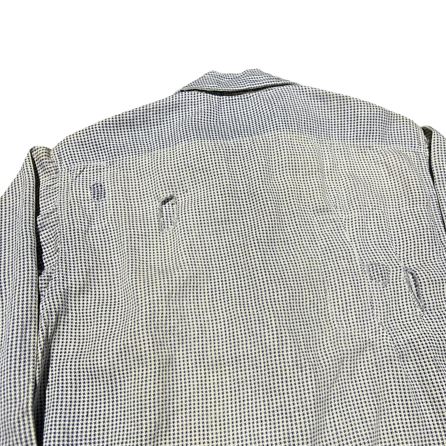 1950s White & navy houndstooth pattern cotton loop collar shirt (M)