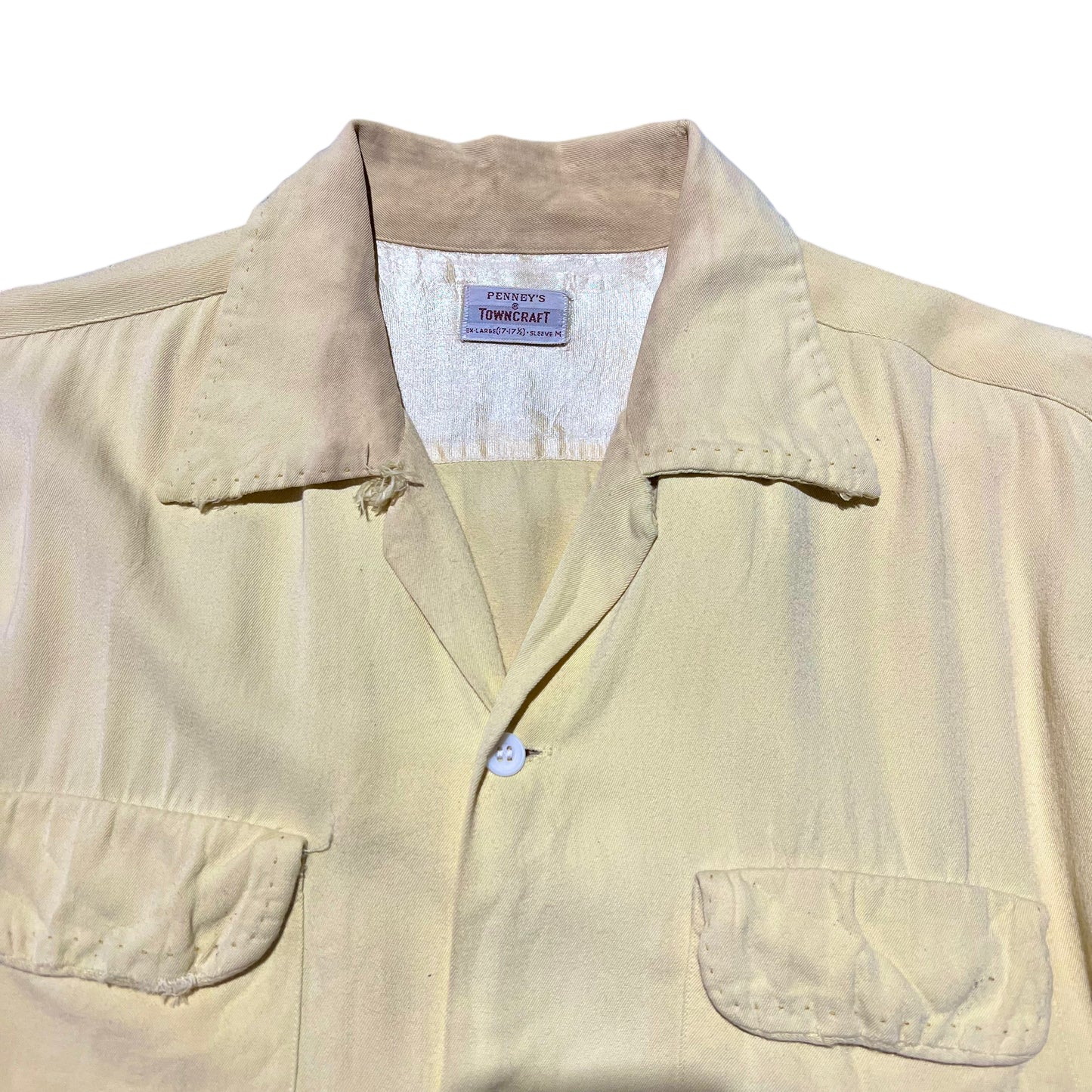 1950s Penney’s Towncraft yellow rayon loop collar shirt (XL)