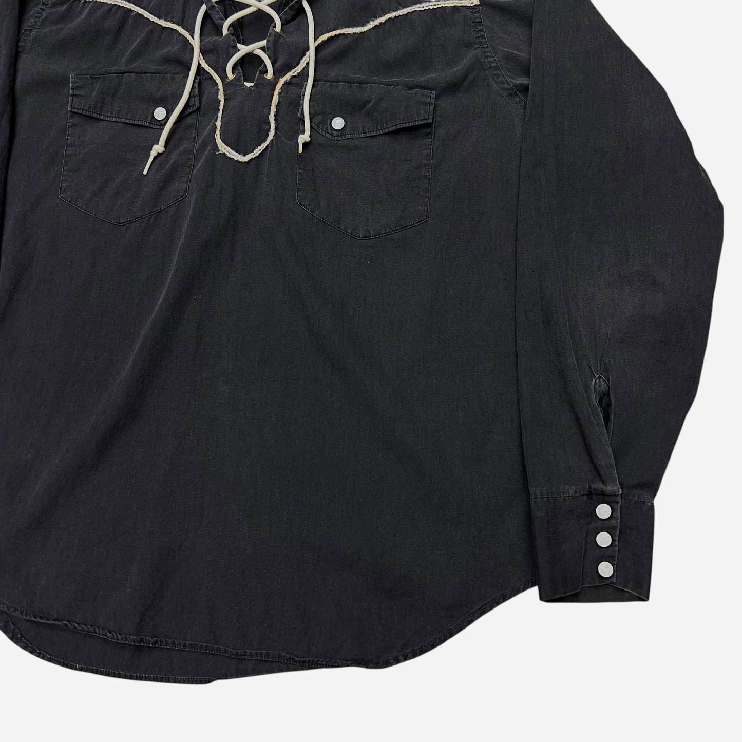 1960s Black cotton slant pocket pearl snap western pullover shirt (M)