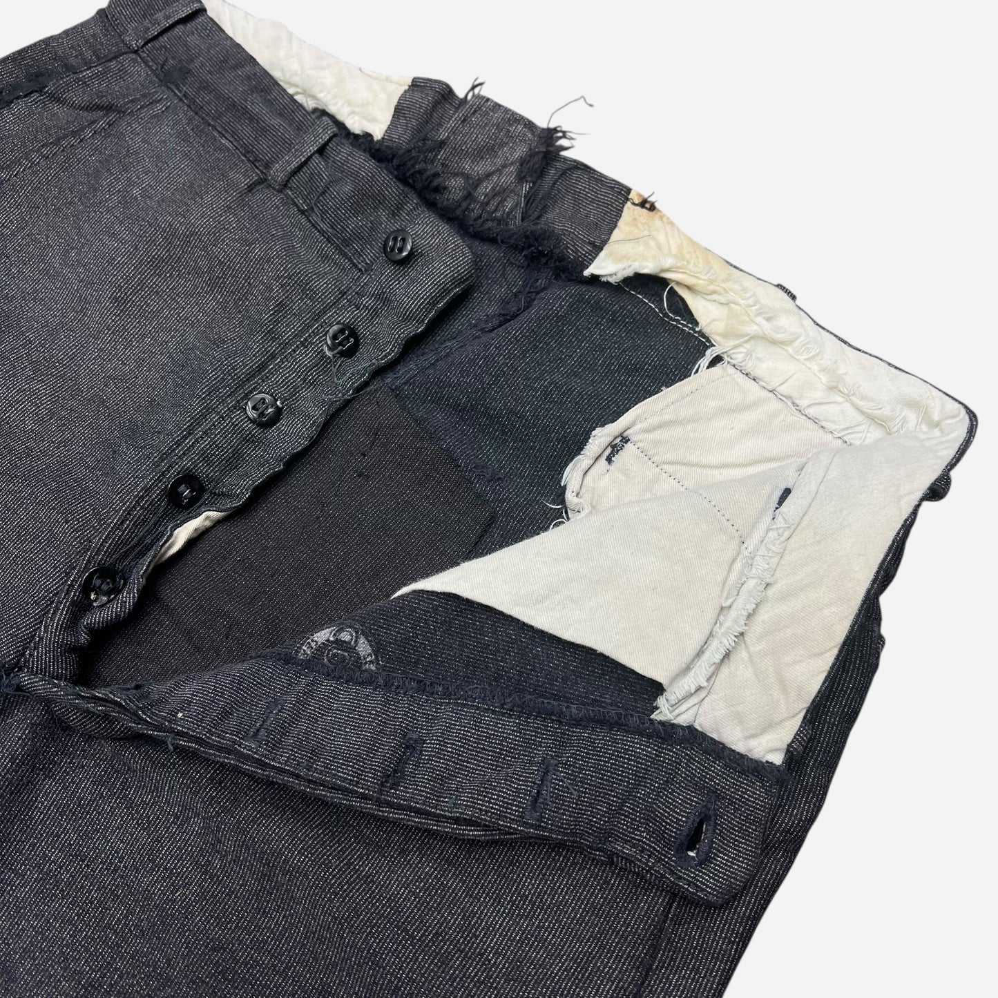 1950s Cone salt & pepper moleskin black button fly work pants (34w)