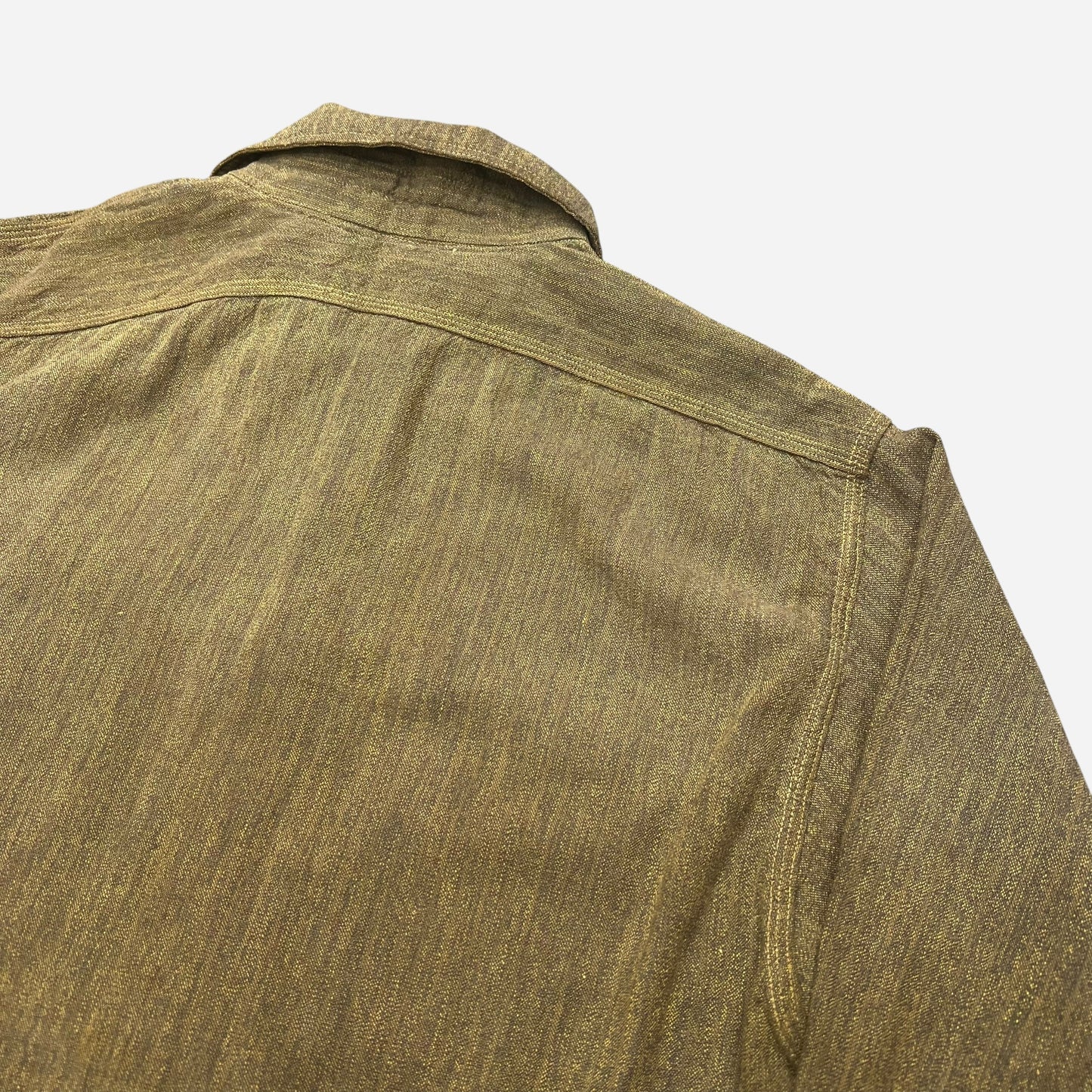 1920s Brown striped s&p cotton chinstrap pullover work shirt (S/M)
