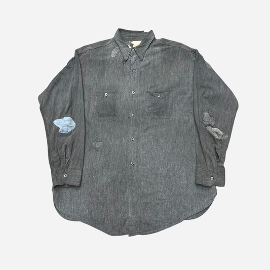 1930s Salt and pepper metal button chambray work shirt (L/XL)