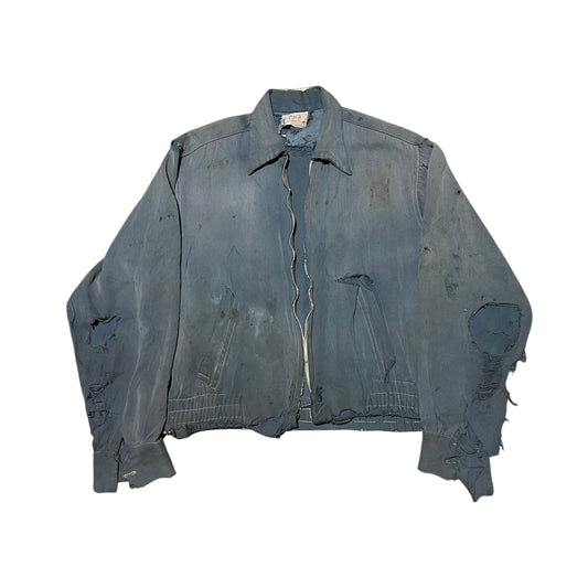 1950s Distressed blue rayon jacket (L)