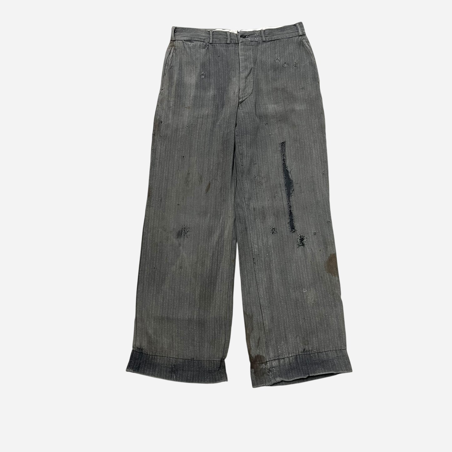 1940s Gray sun faded pattern heavy cotton button fly pants (30w)