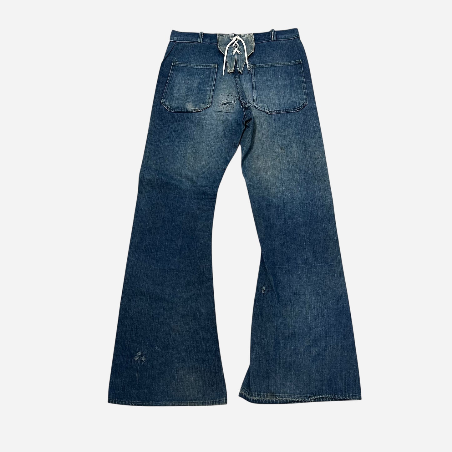 1940s Civilian purchase shipyard worker USN enlisted fatigue pocket lace back flared denim (33w)