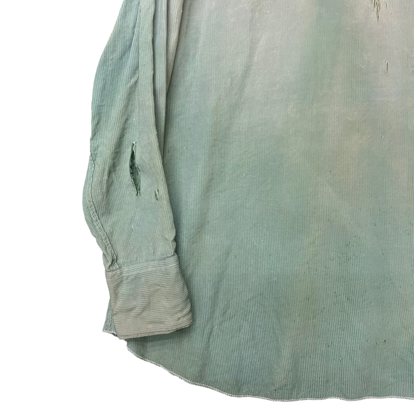 1940s H bar C green sun faded sawtooth distressed pearl snap shirt (L)