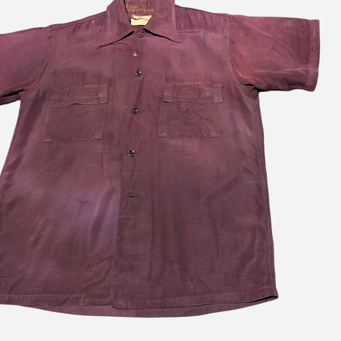 1940s 1950s Red rayon blend open collar shirt (S)