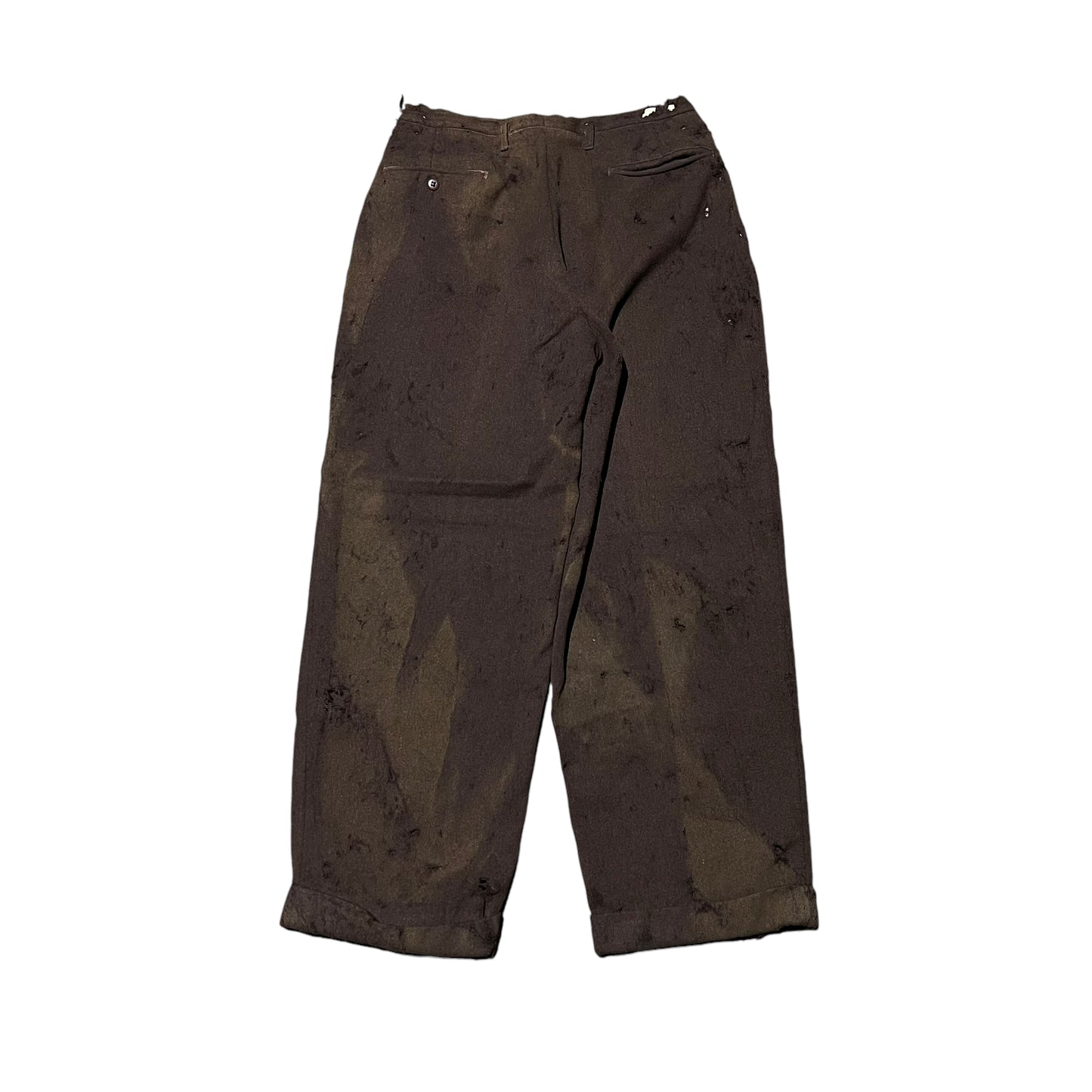 1940s Distressed brown wool drop loop pleated pants (32w)