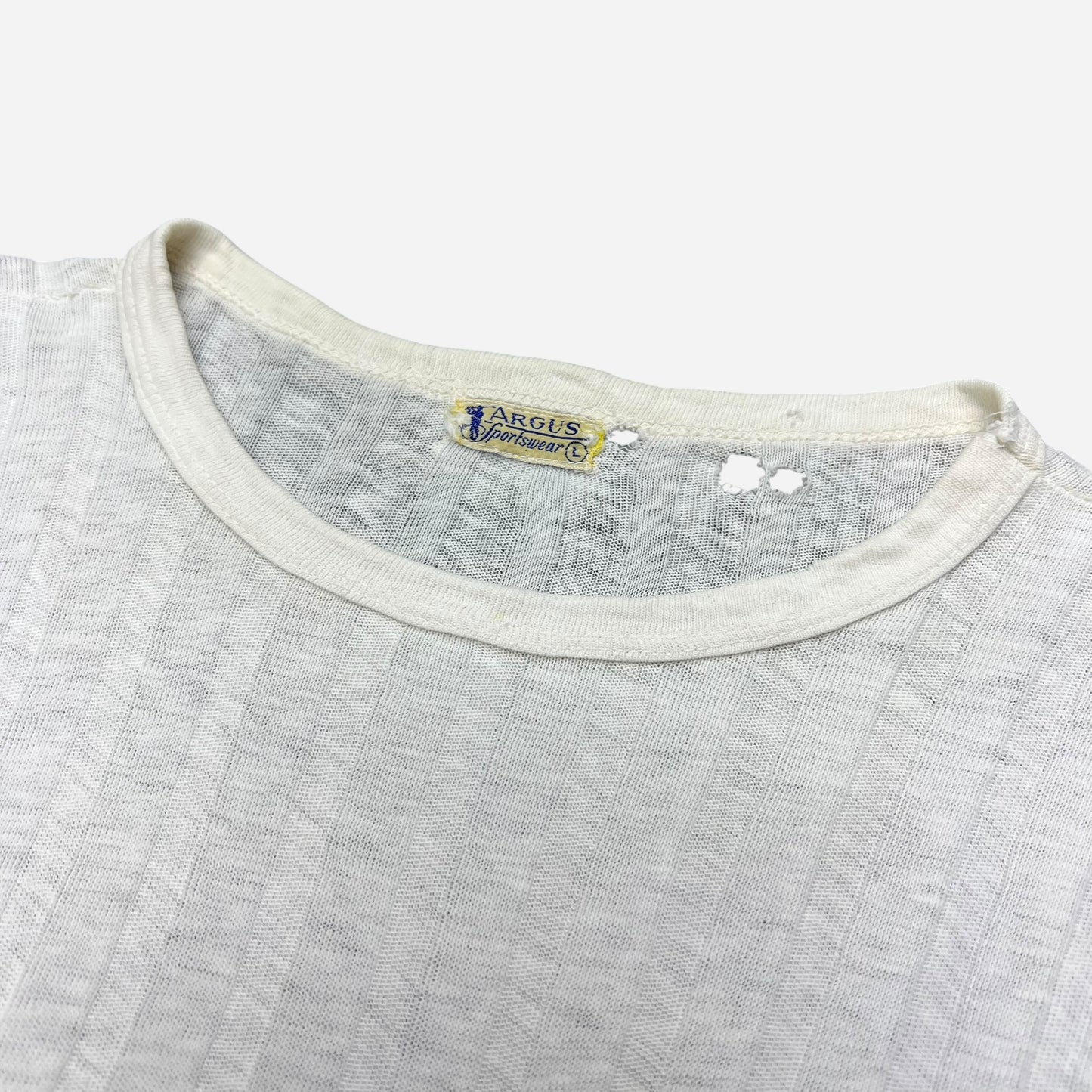 1940s White ribbed cotton pocket t shirt (M)