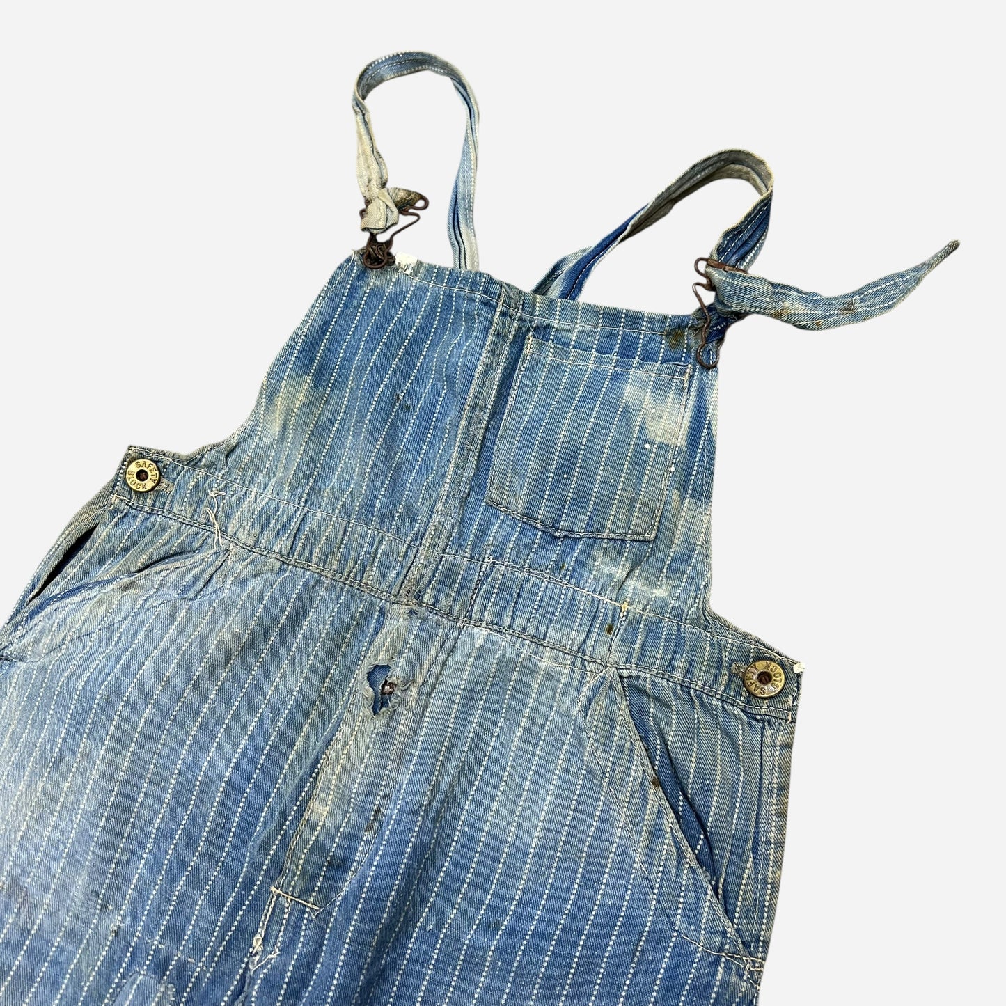 1920s Stifel Wabash Safety Block kids overalls repaired (26w)