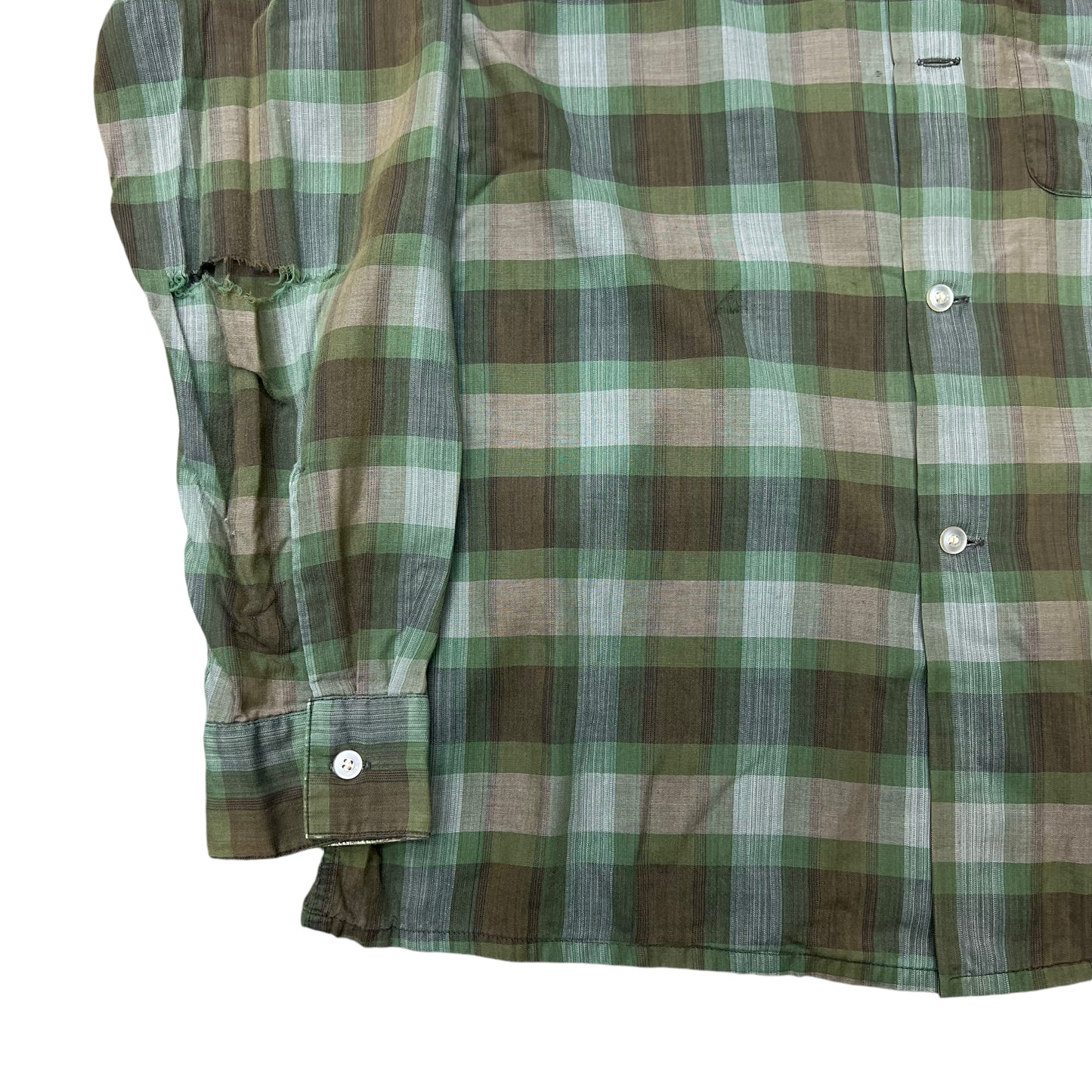 1960s Arrow green shadow plaid cotton loop collar shirt (M)