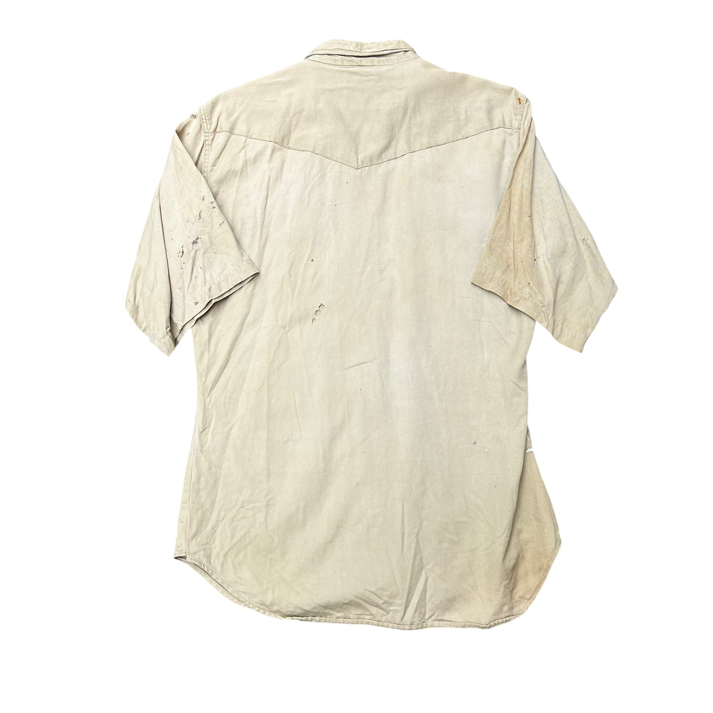 1950s Montgomery Ward Power House khaki slant pocket pearl snap shirt (M)