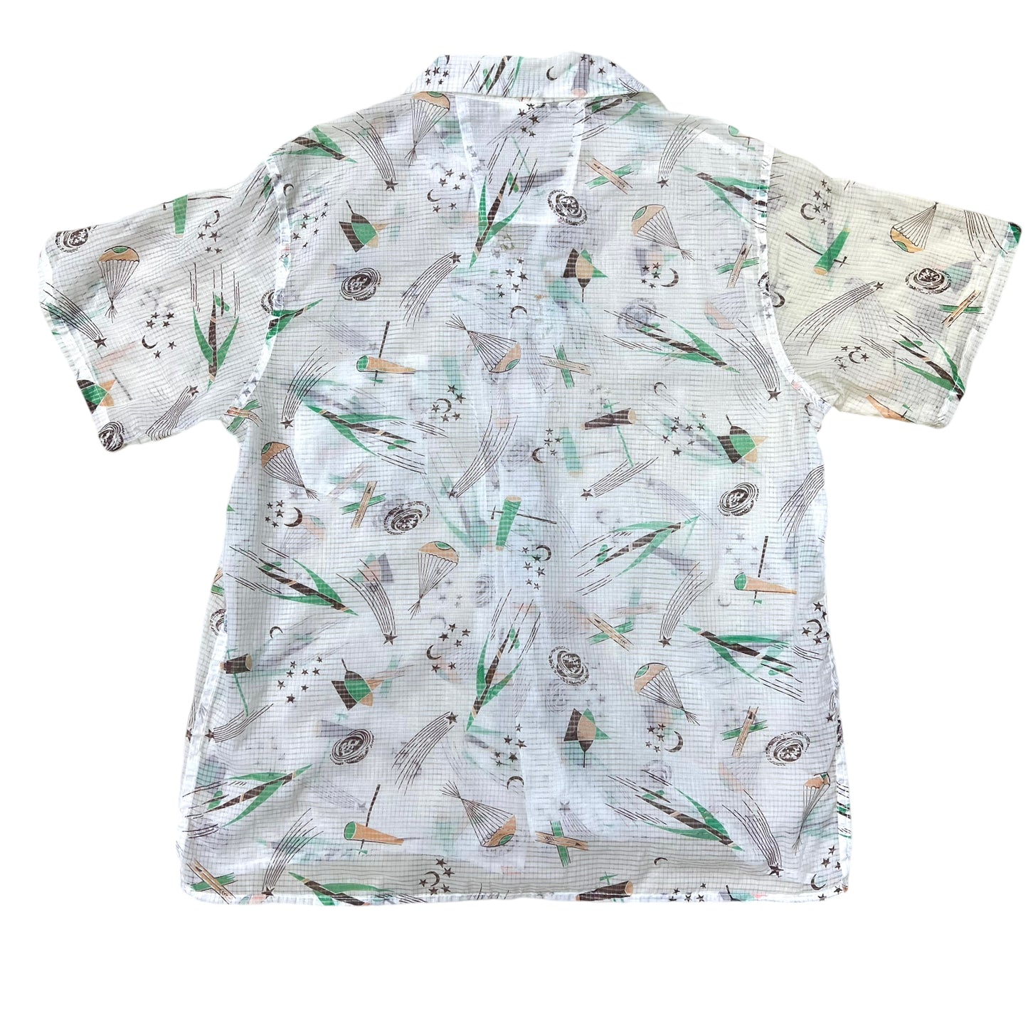 1950s Nylon atomic print loop collar shirt (M)