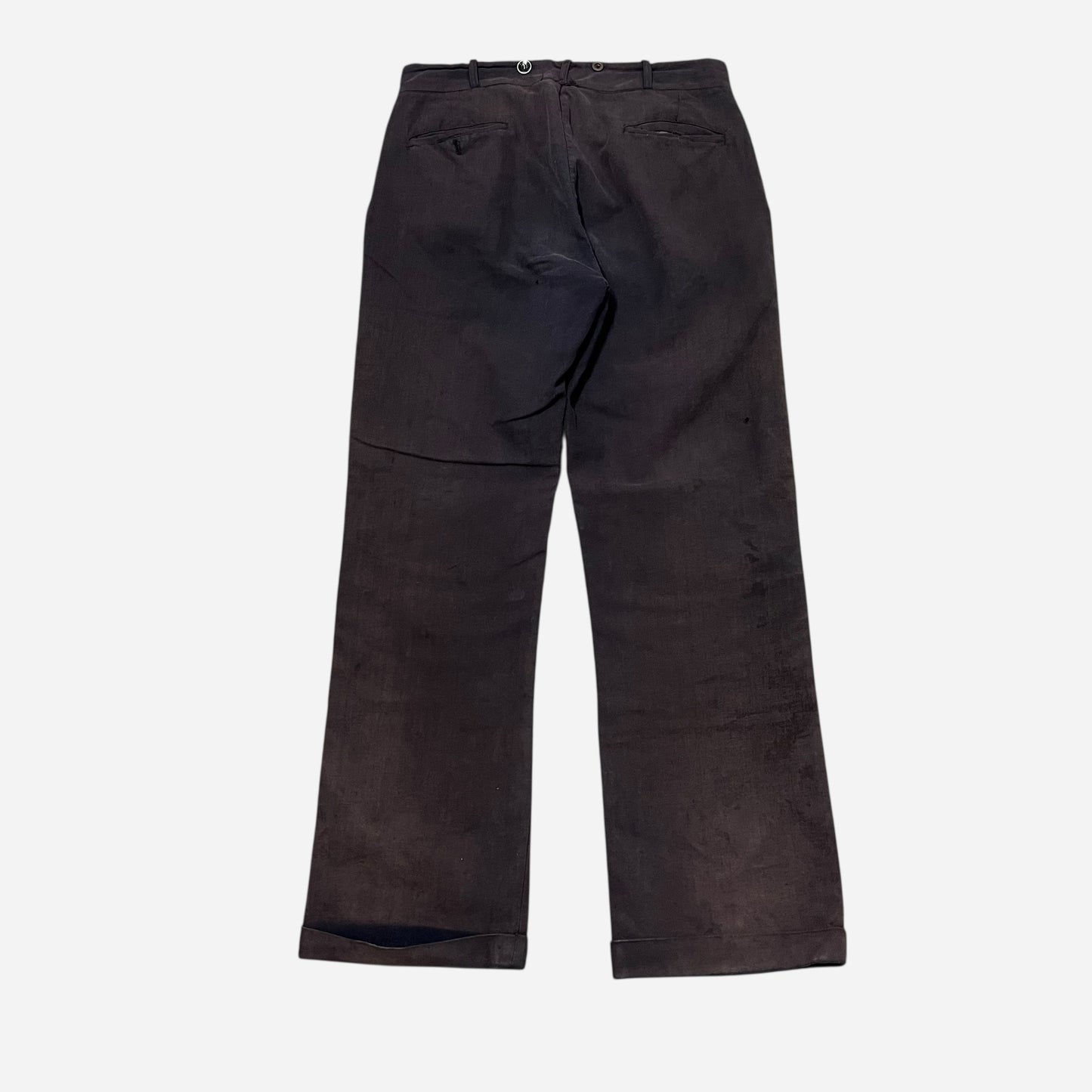 1910s 1920s Sun faded purple double button front cotton work pants (31w)