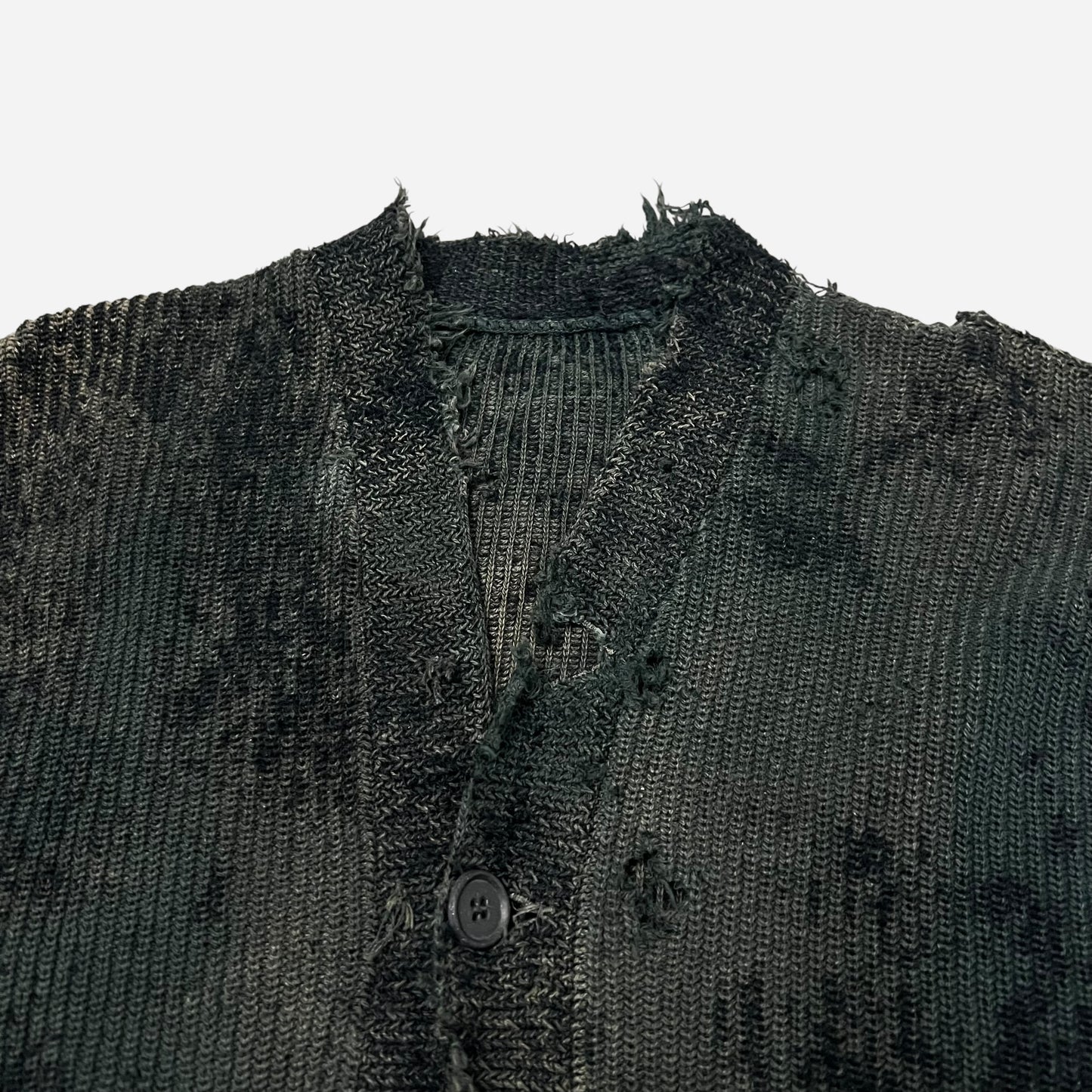 1930s Thrashed green/black wool knit cardigan (L)