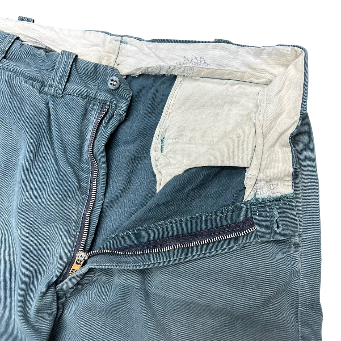 1950s Distressed green sail cloth chino work pants (32w)