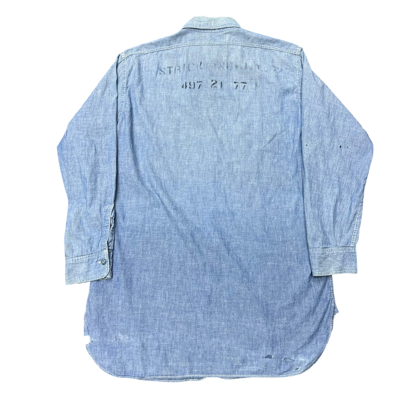 1950s Korean War USN chambray shirt stenciled (L/XL)