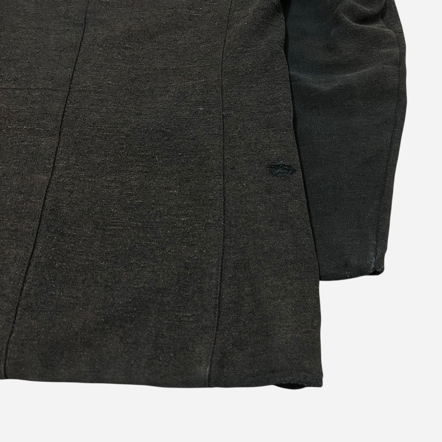 1900s 1910s Sun faded black woven wool/cotton work suit jacket (M)
