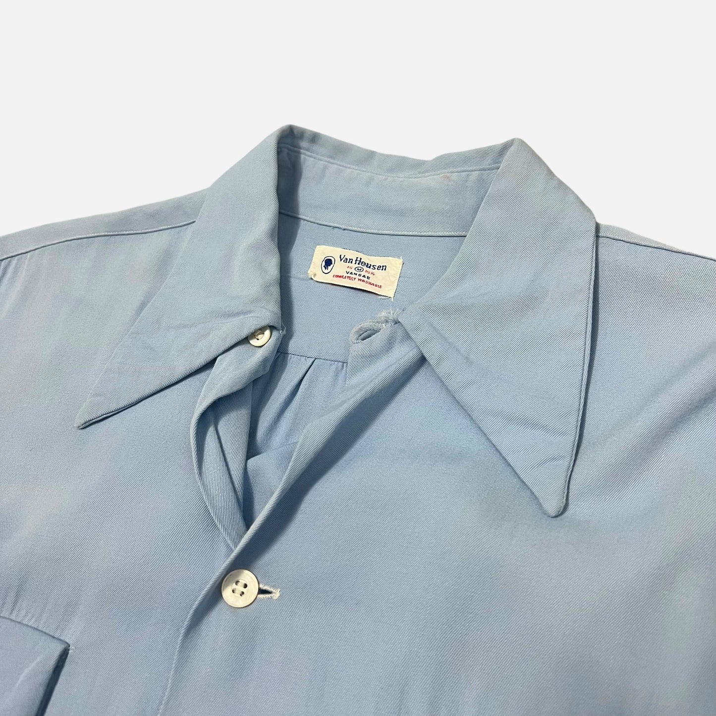 1950s Light blue rayon vangab flap pocket loop collar shirt (M/L)