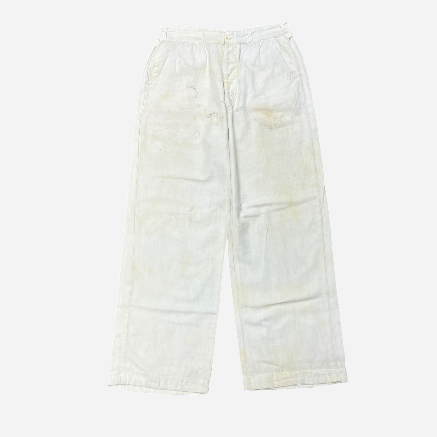 1930s White cotton side clasp work pants (29w)