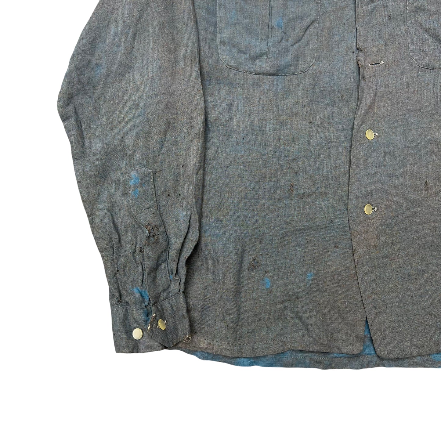 1960s Marlboro blue faded rayon loop collar shirt (M)