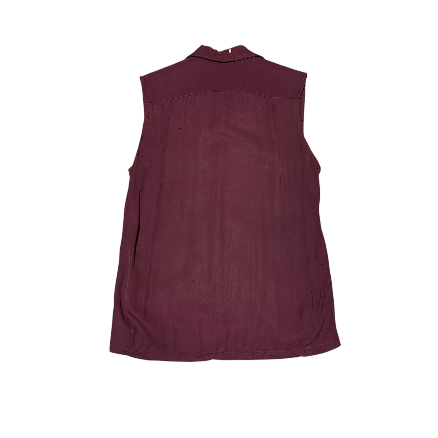 1950s Burgundy gabardine flap pocket cut off loop collar shirt (S)