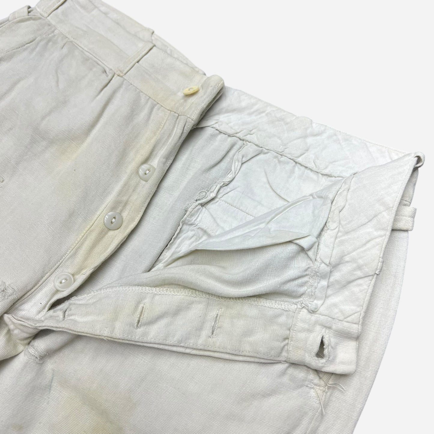 1930s White cotton side clasp work pants (29w)
