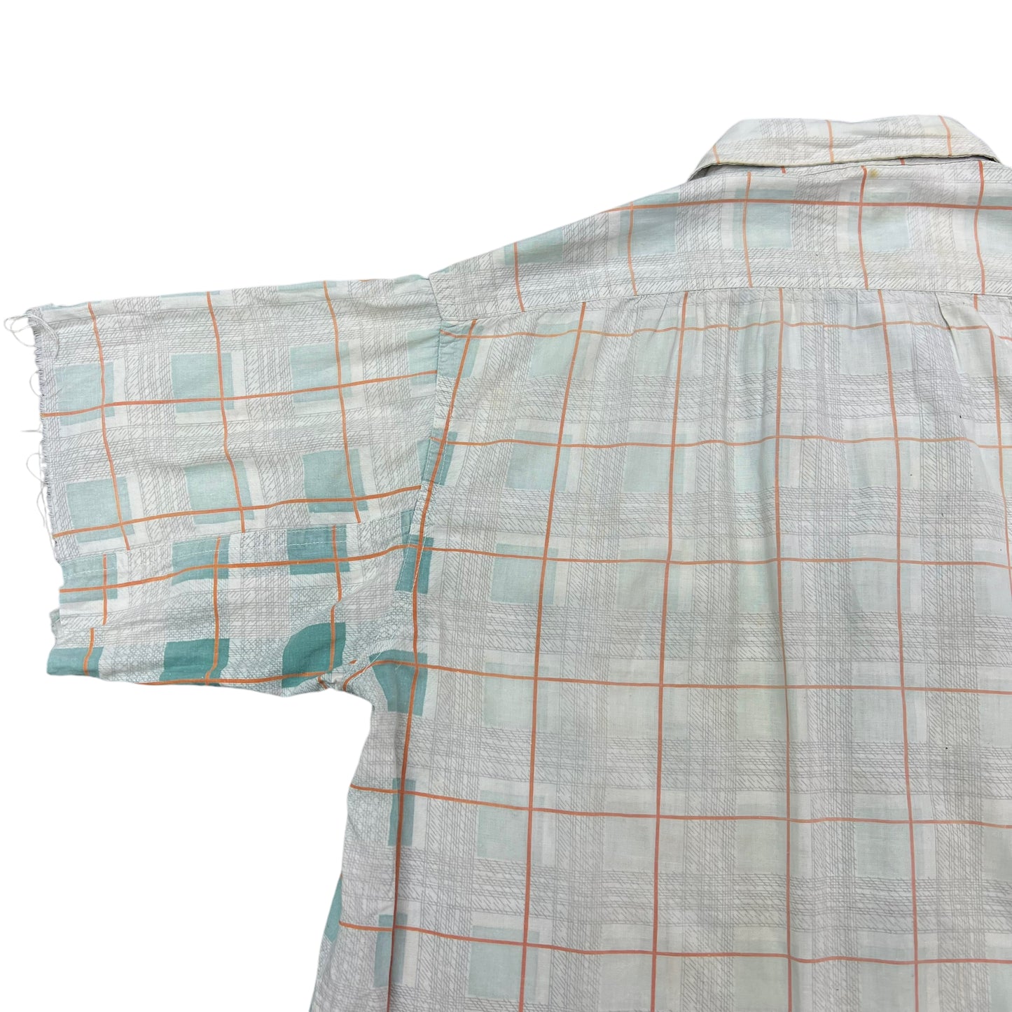 1940s Tom Sawyer sun faded plaid cotton loop collar shirt (M)