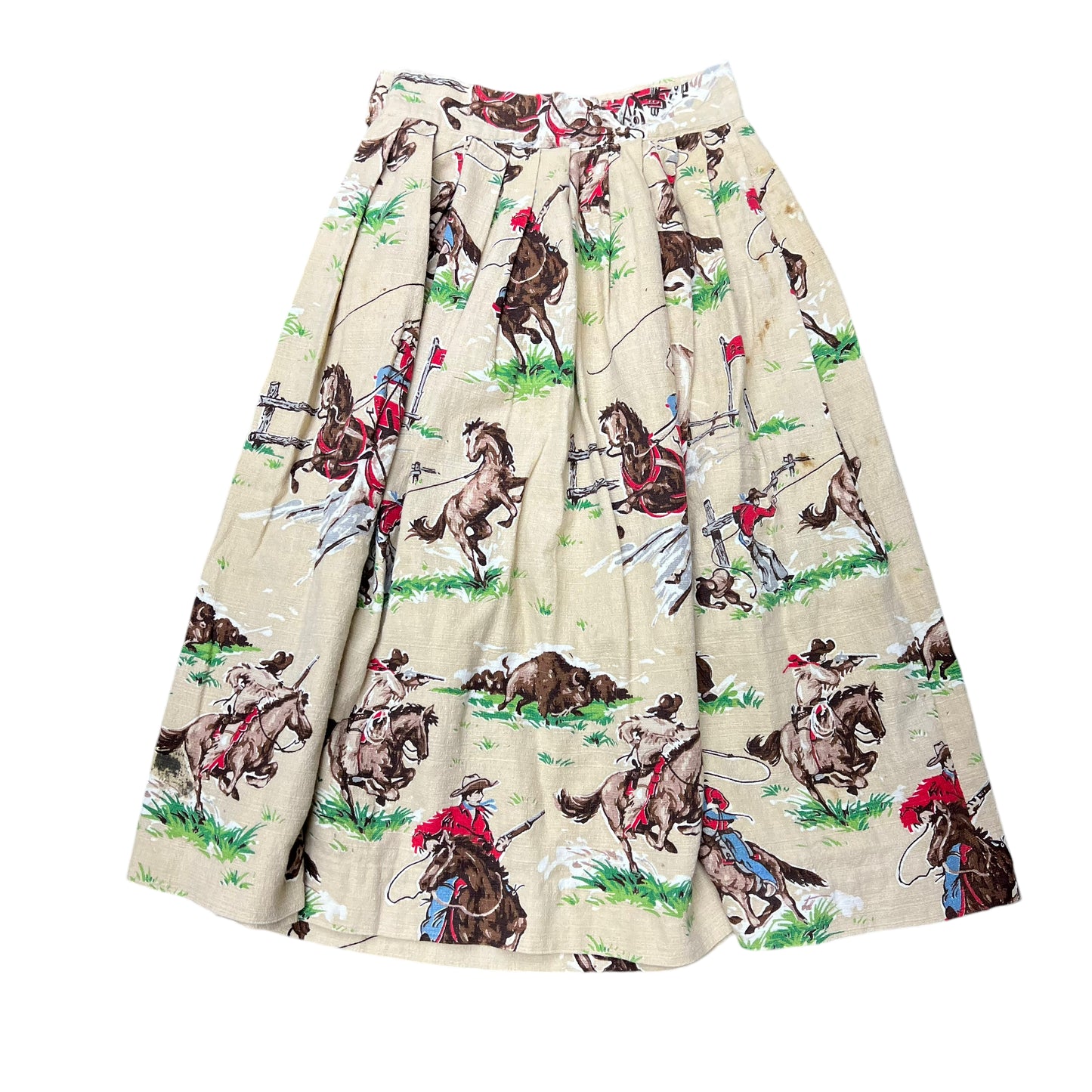 1940s 1950s Cotton cowboy print pleated skirt (25w)