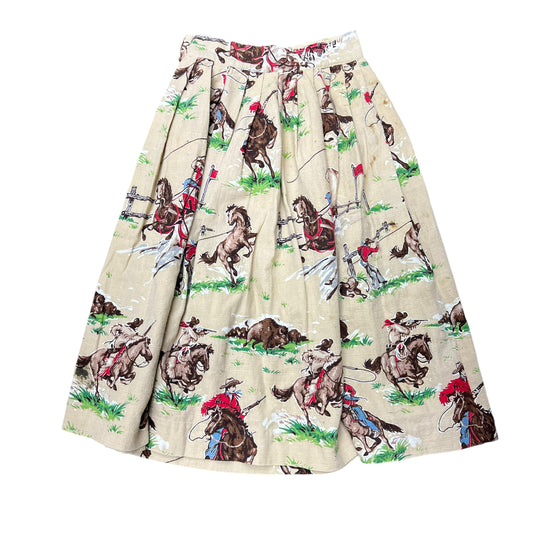 1940s 1950s Cotton cowboy print pleated skirt (25w)