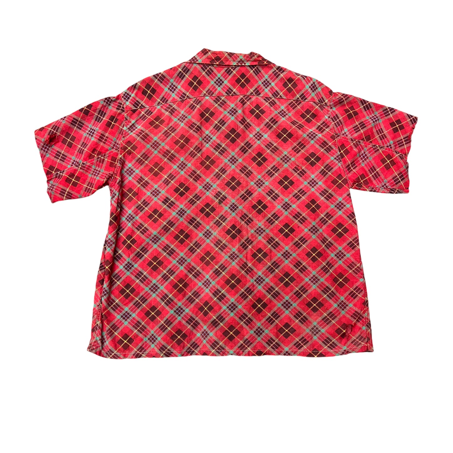 1950s Red cotton plaid loop collar shirt flannel (XL)