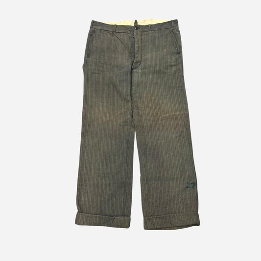 1930s Greenish salt and pepper button fly cotton work pants (33w)