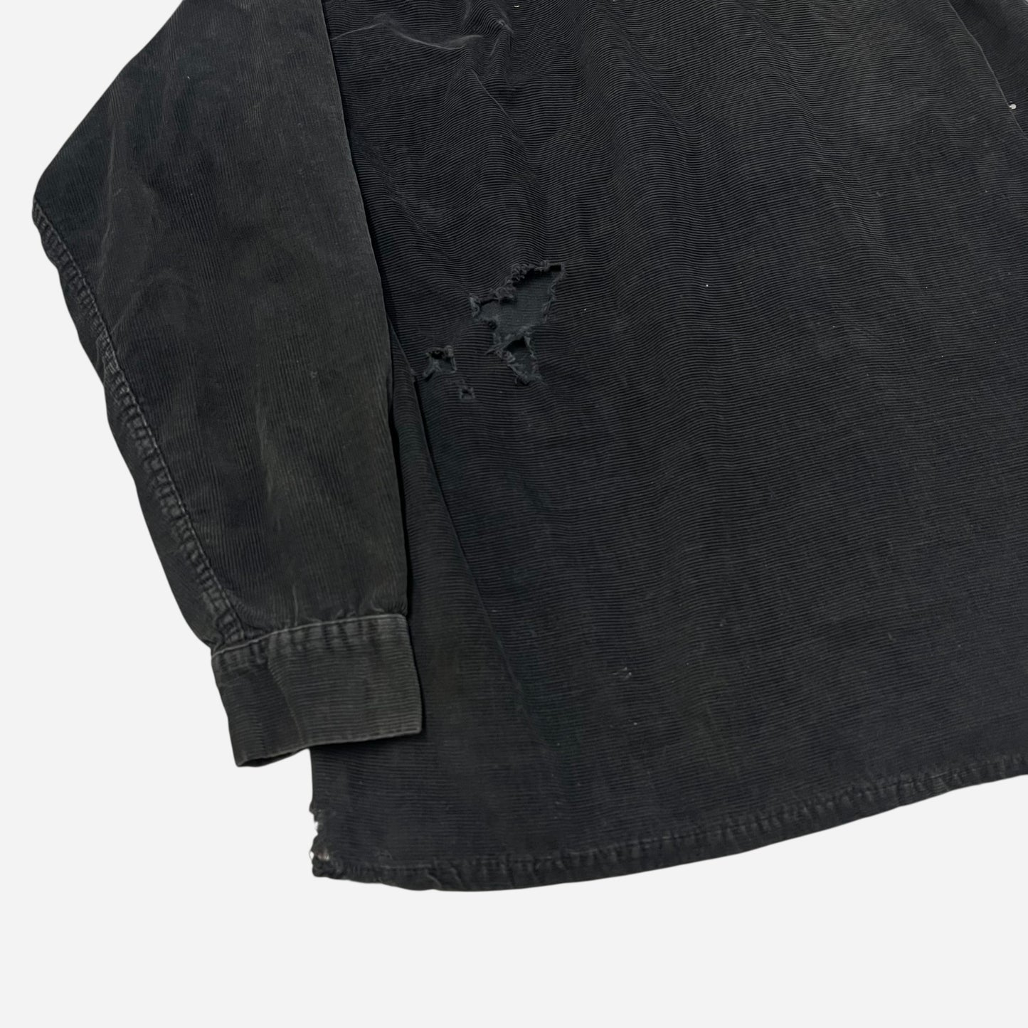 1960s Black distressed corduroy loop collar shirt (L)