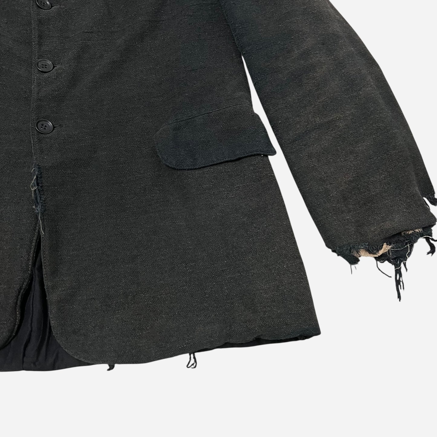 1900s 1910s Sun faded black woven wool/cotton work suit jacket (M)