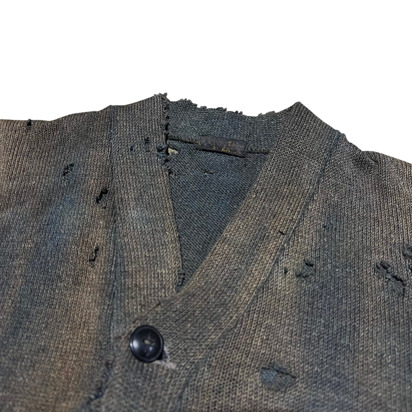 1920s Distressed blue faded wool cardigan (M)