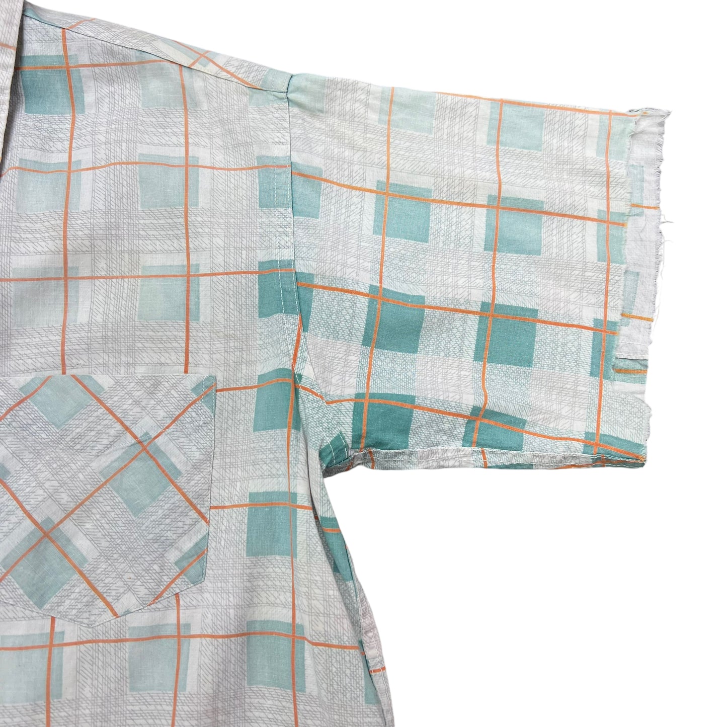 1940s Tom Sawyer sun faded plaid cotton loop collar shirt (M)