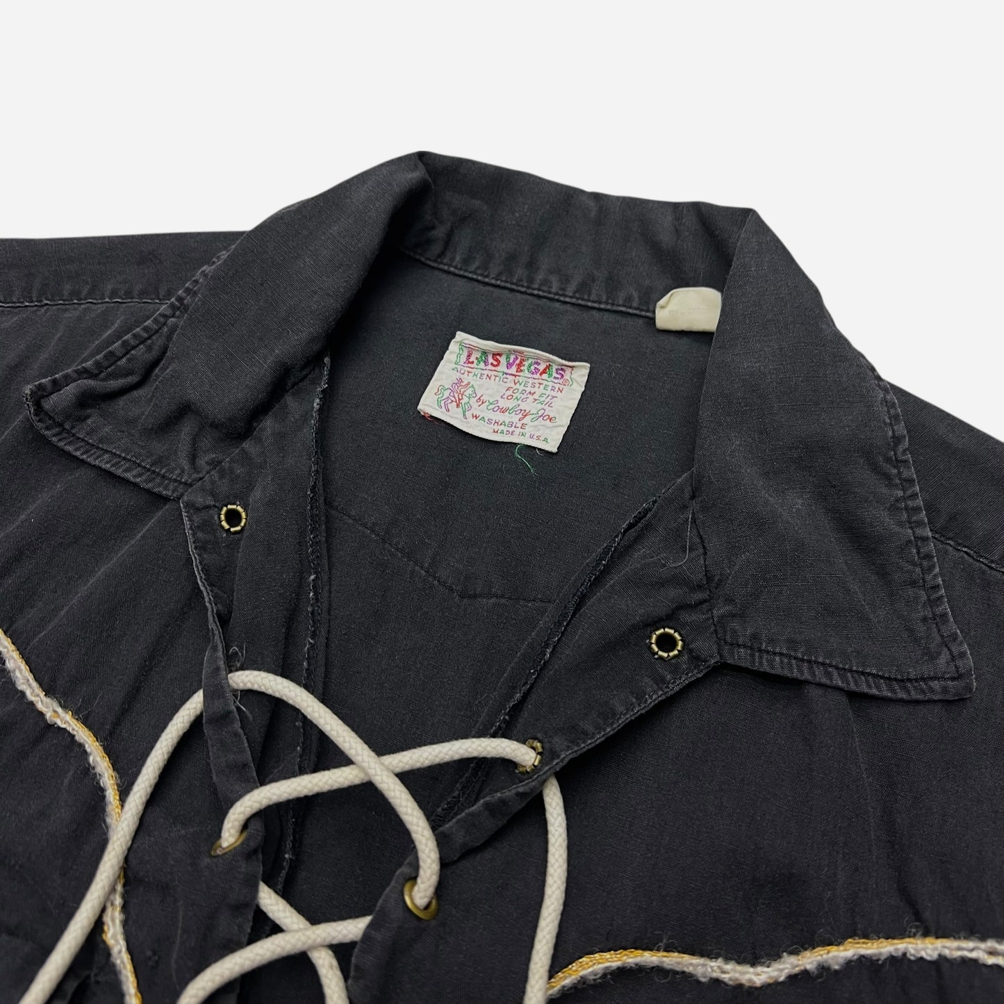 1960s Black cotton slant pocket pearl snap western pullover shirt (M)