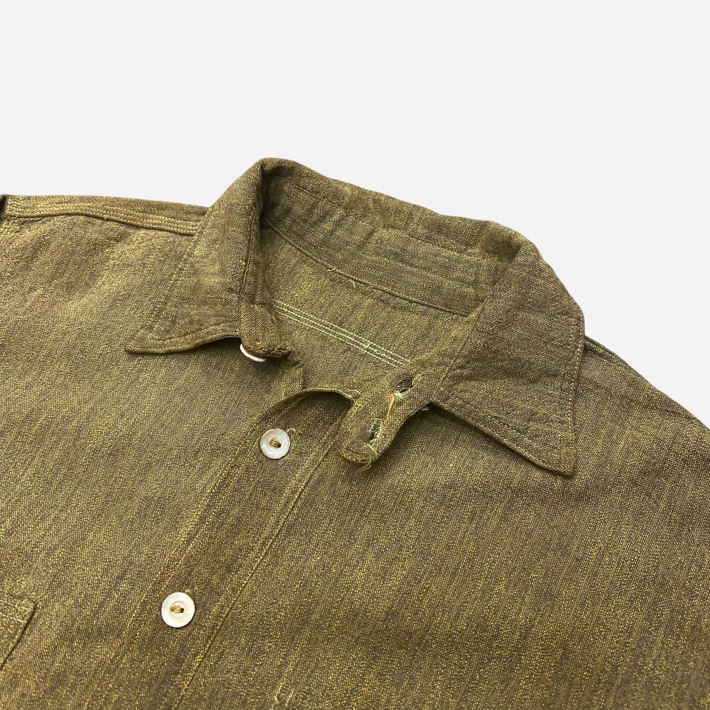 1920s Brown striped s&p cotton chinstrap pullover work shirt (S/M)