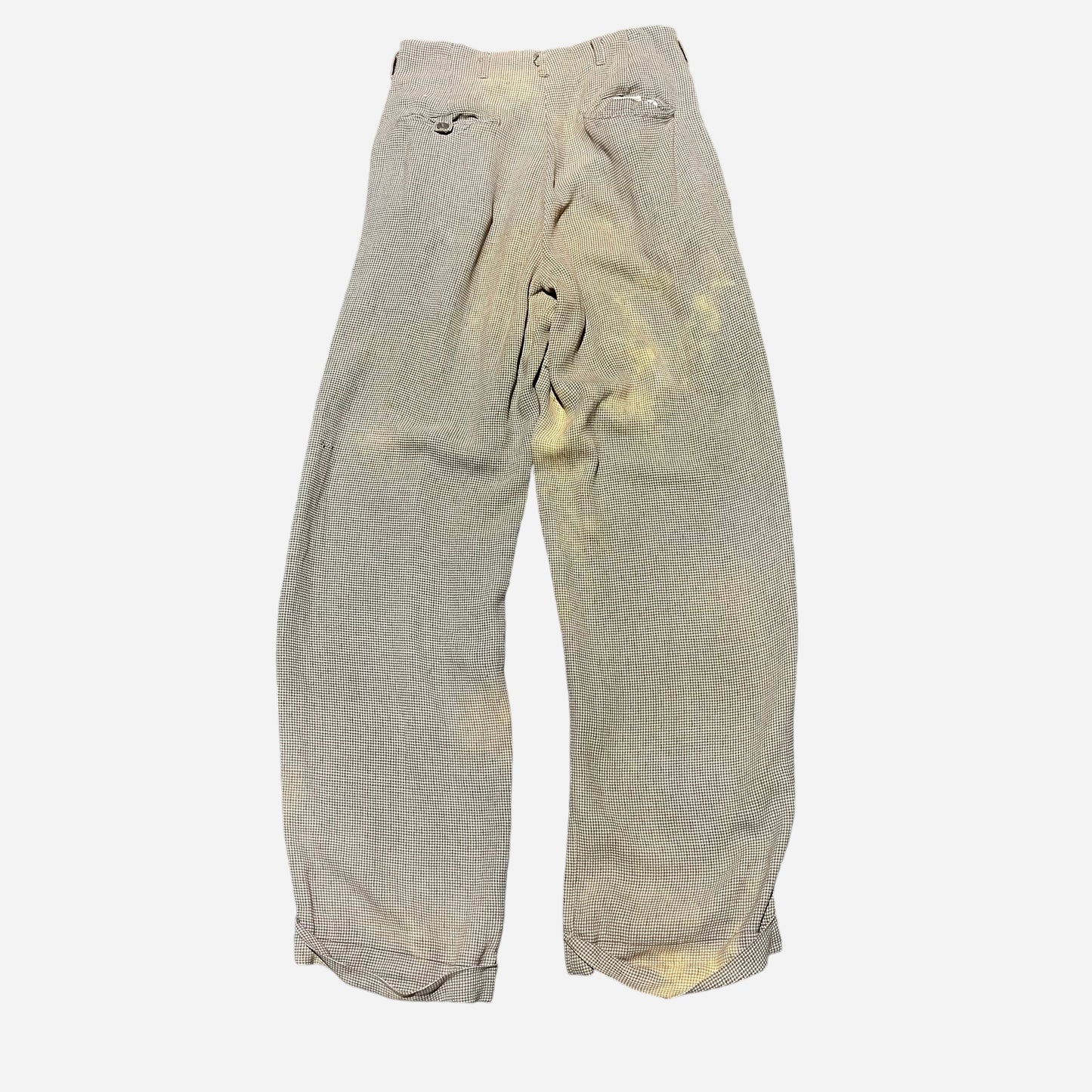 1950s Brown checkered pattern rayon pleated pants (27w)