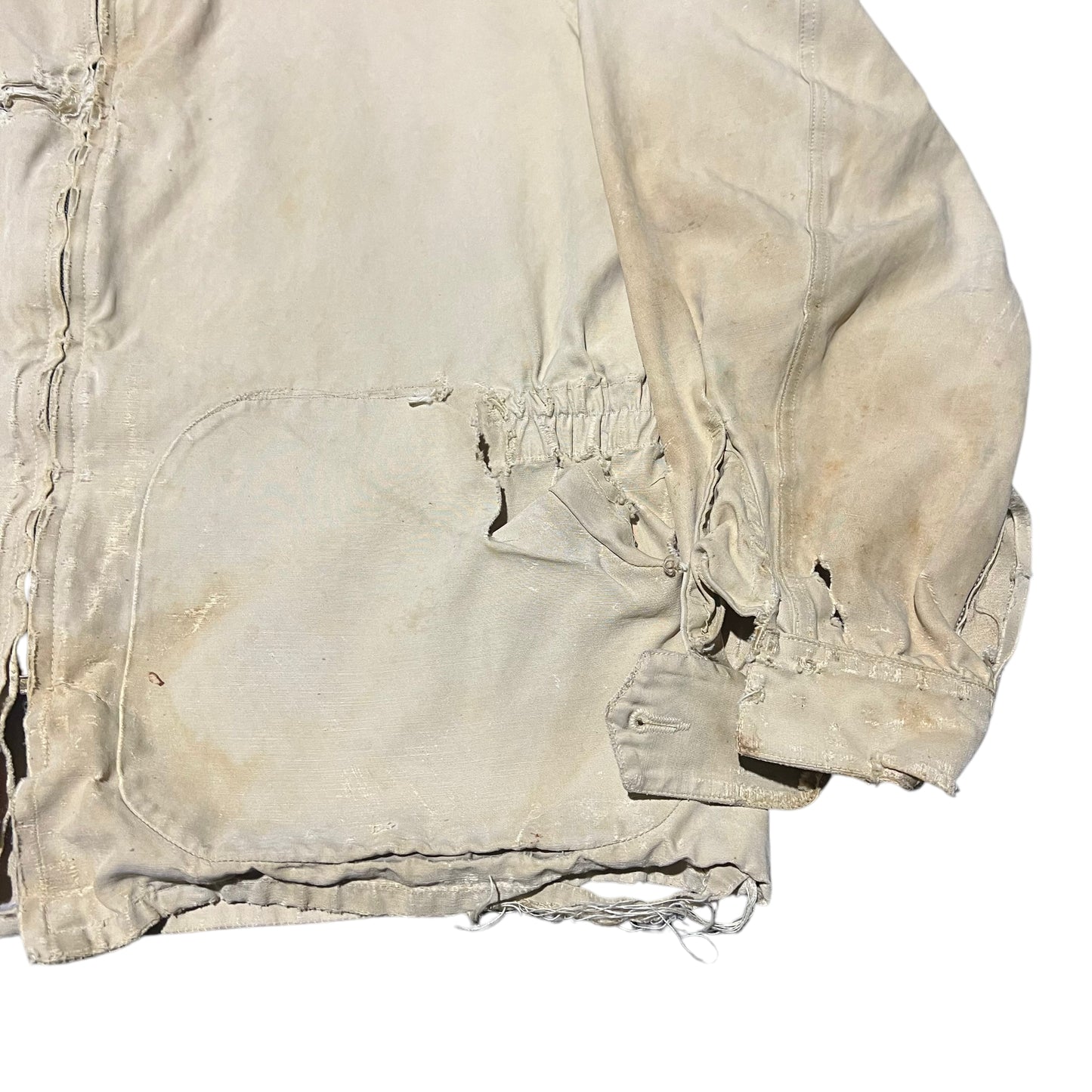 1950s Distressed cream light cotton crown zip jacket (M)