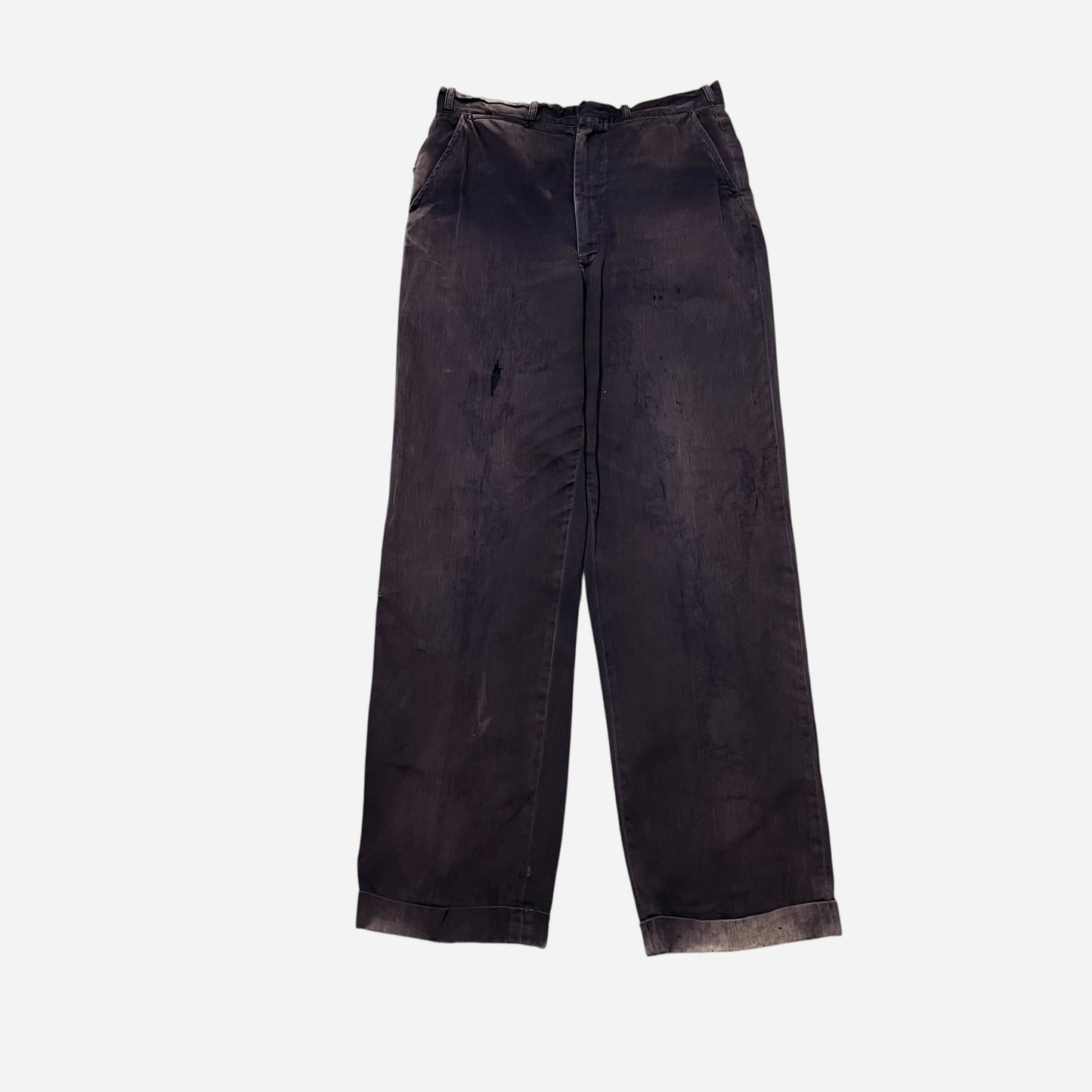 1950s Purple cotton buckle back sun faded pants (28w)