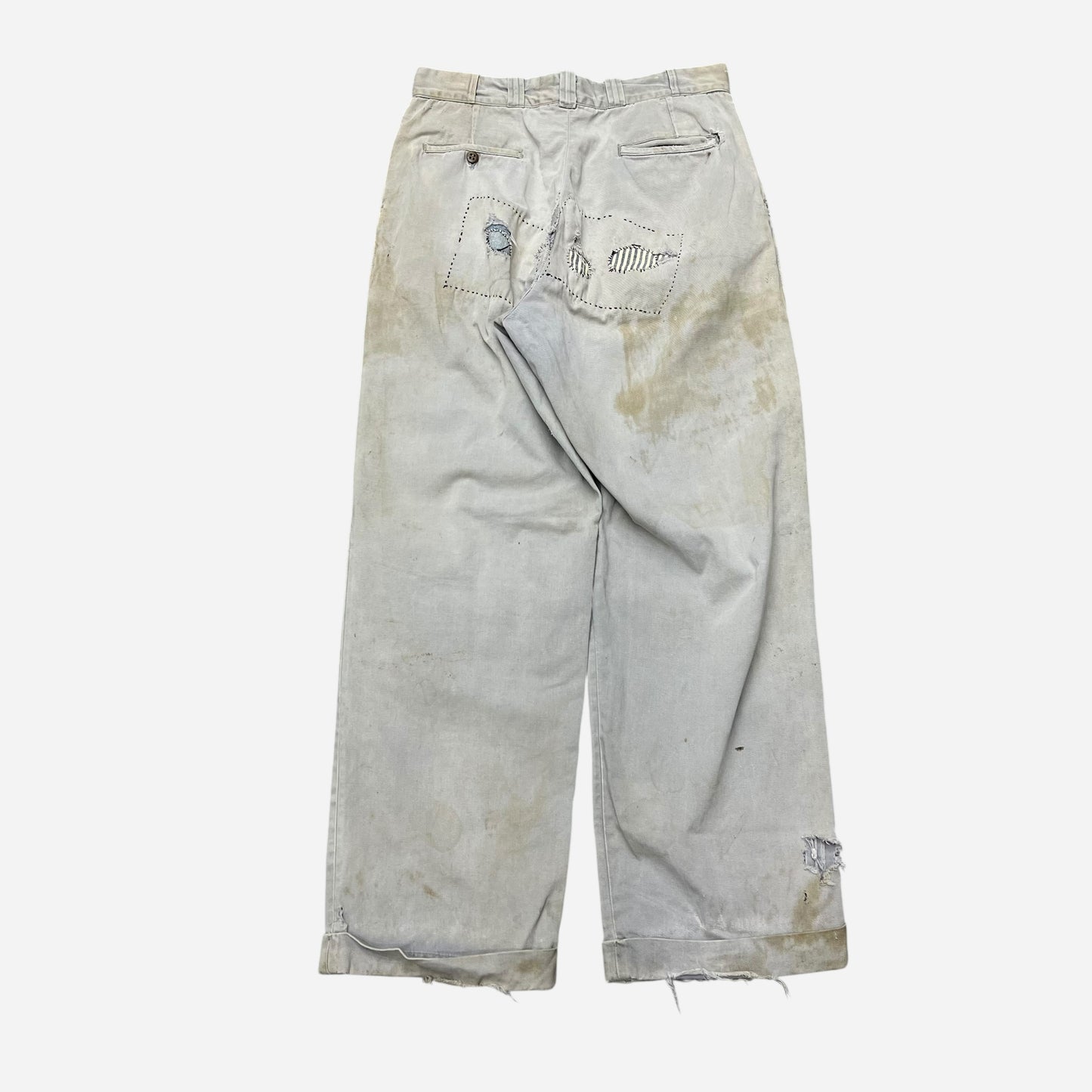 1950s Gray sail cloth repaired chino pants (30w)