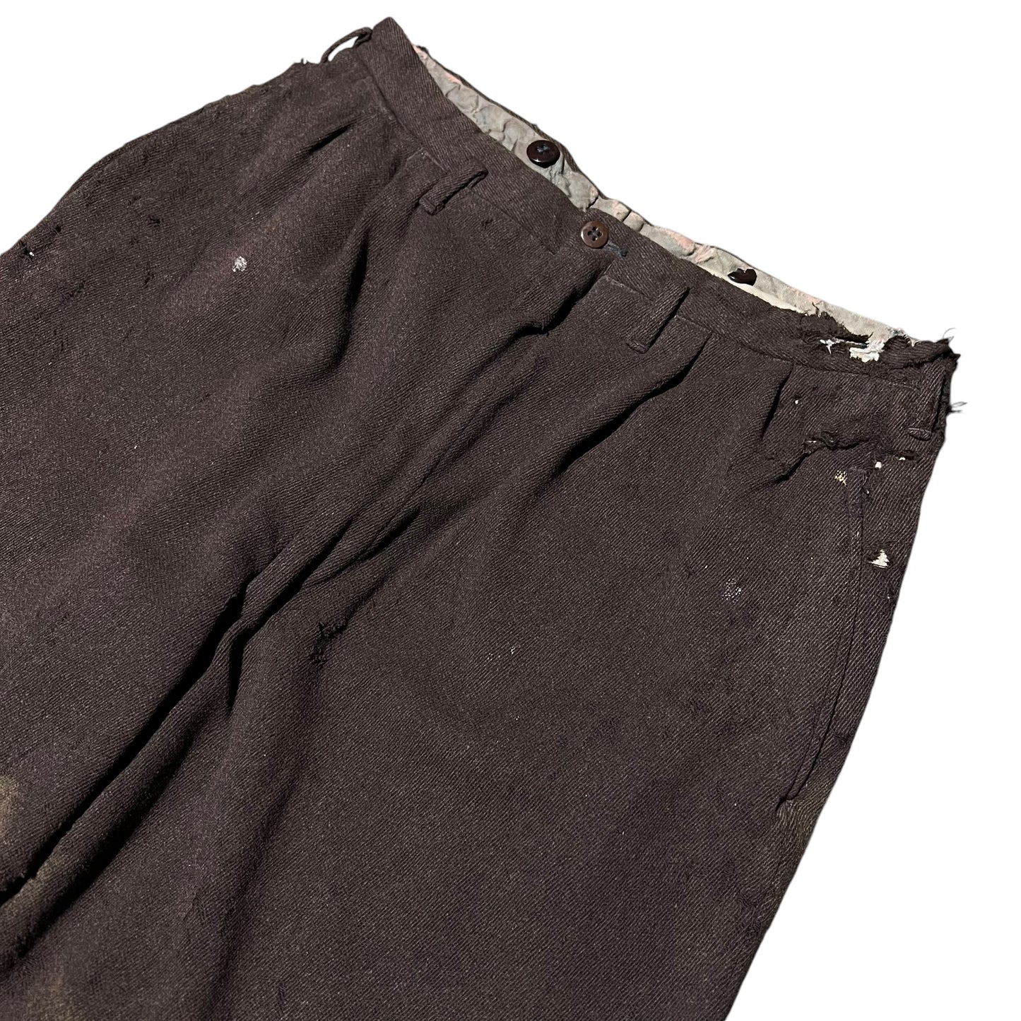 1940s Distressed brown wool drop loop pleated pants (32w)