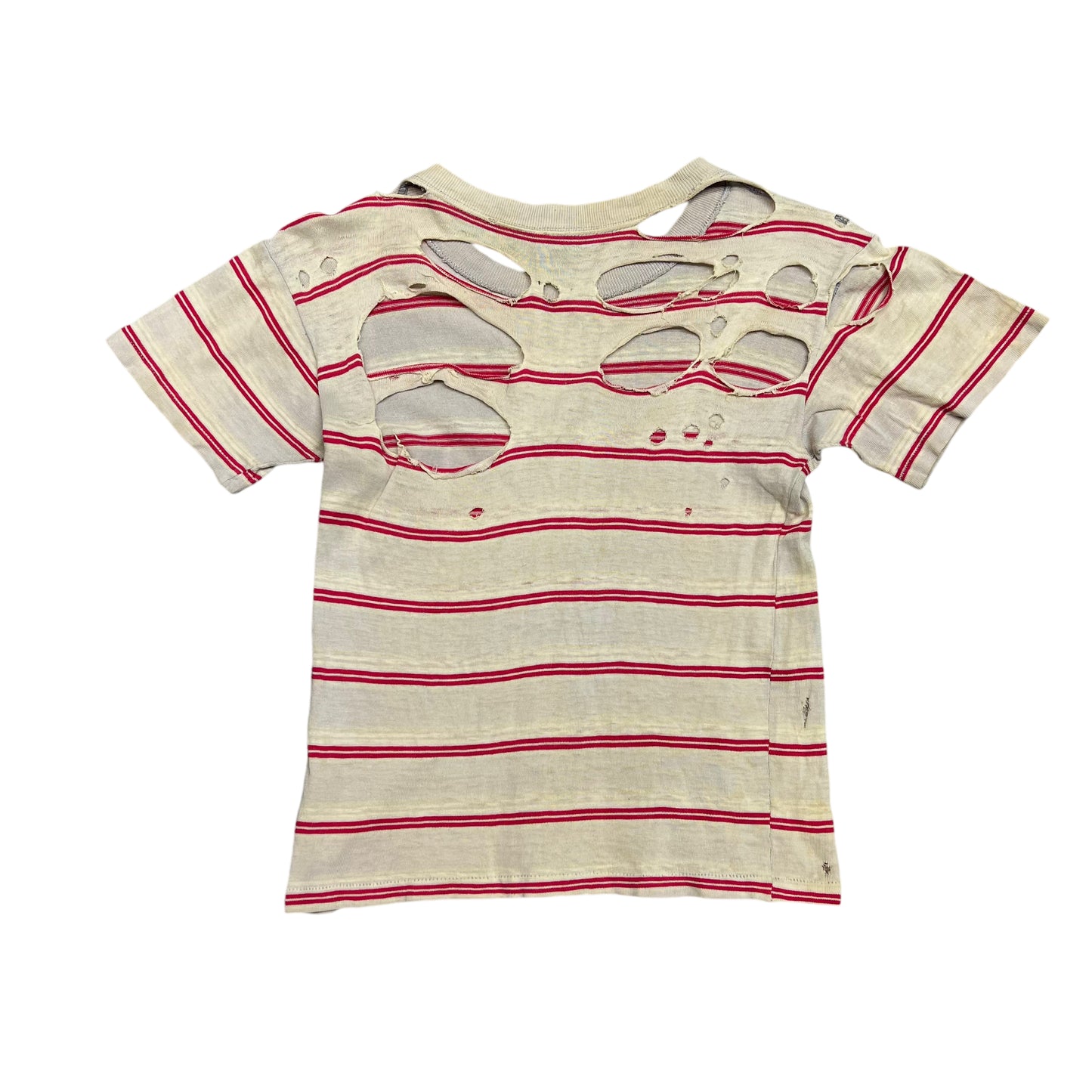 1940s Distressed red striped white t shirt (XS)