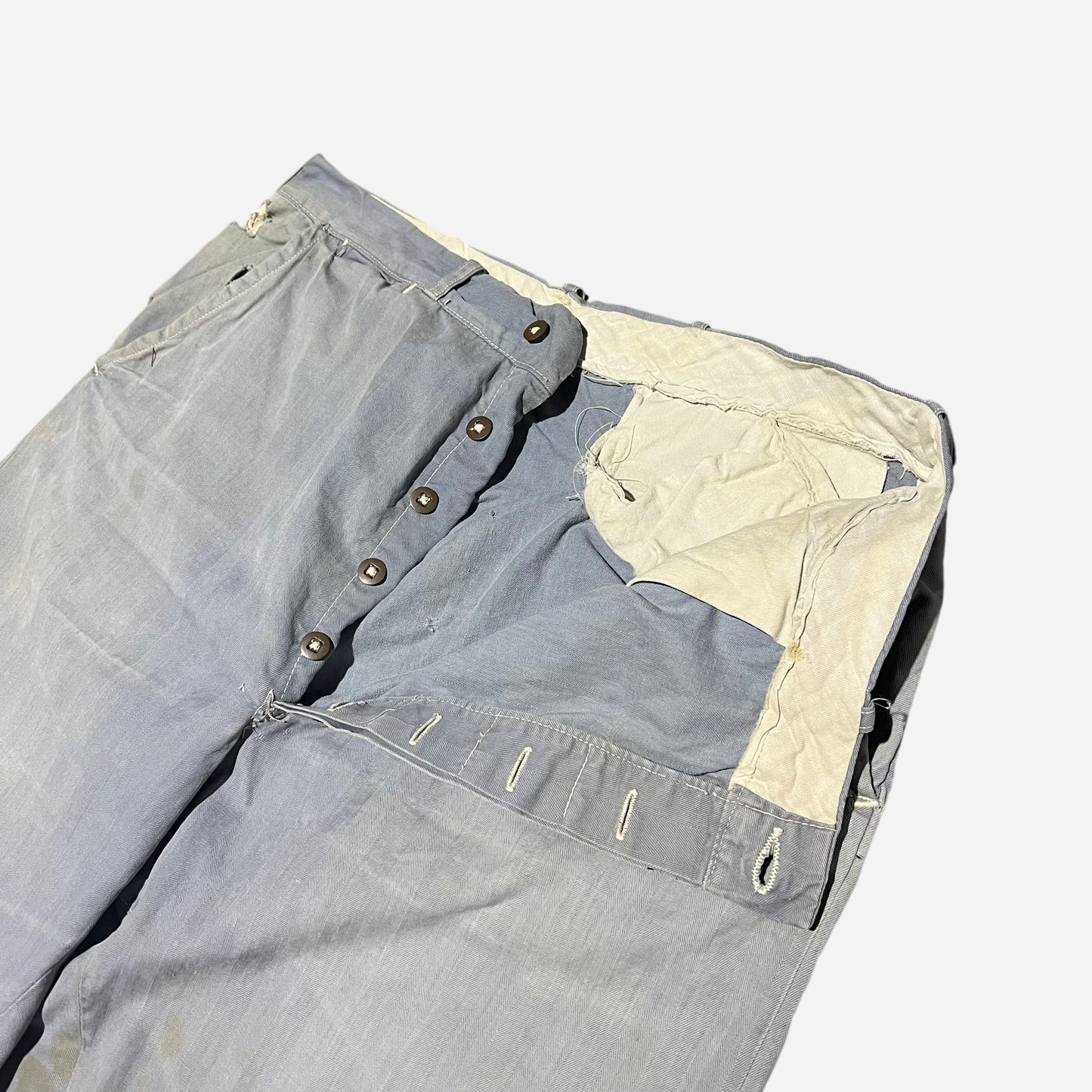 1940s Light blue hbt button fly work pants (34w)