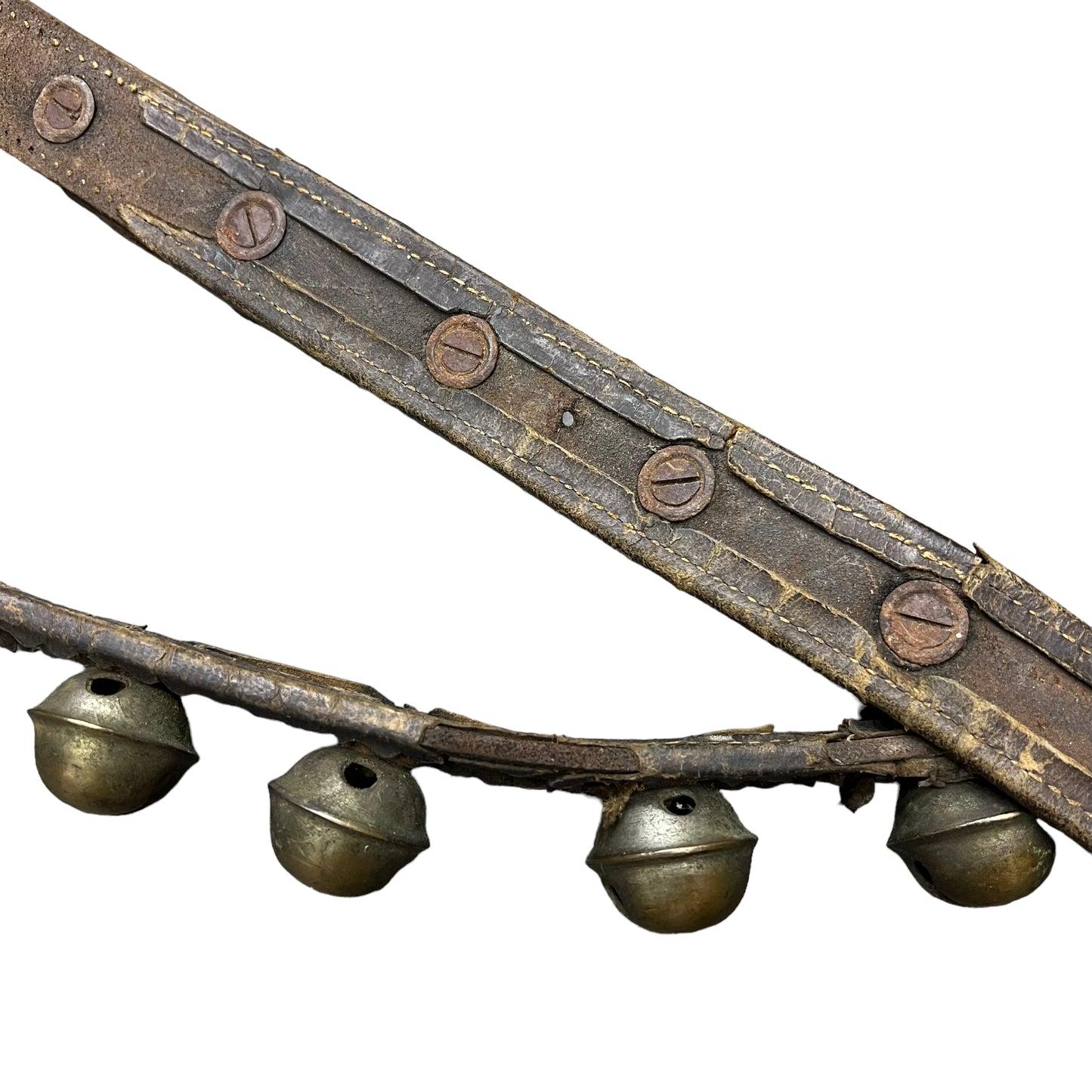 1900s Sleigh bells bronze on leather